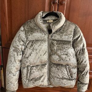 Velvet Puffer Jacket in Silver Gray